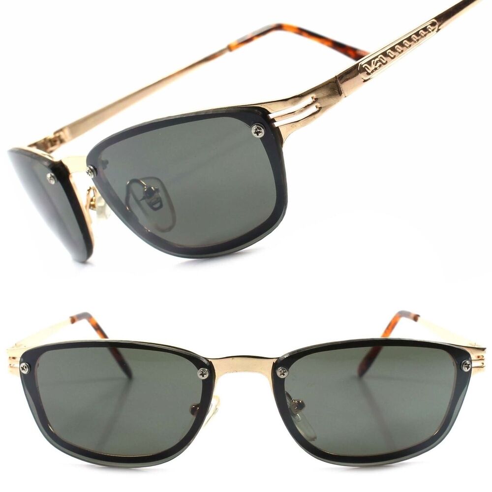 Classic True Vintage Old Fashion Stylish Mens Gold Rectangle Hipster Sunglasses